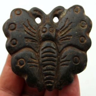 V107 Antique China Han Dynasty Meteorite Jade Butterfly Amulet Pendant 2.  8 "