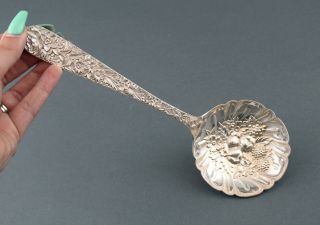 Large Antique S.  Kirk & Son Sterling Silver Repousse Berry Casserole Spoon Nr