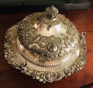 Antique Early Meriden Britannia Silver Butter Dish Repose Lion Paw & Shell Foot