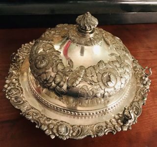 Antique Early Meriden Britannia Silver Butter Dish Repose Lion Paw & Shell Foot 2