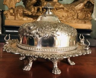 Antique Early Meriden Britannia Silver Butter Dish Repose Lion Paw & Shell Foot 3