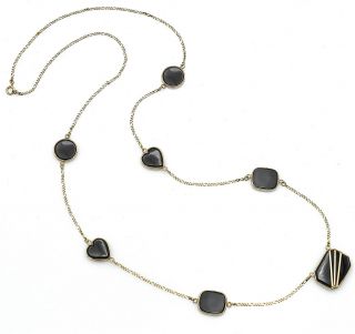 Vintage 14k Yellow Gold Black Onyx Station Necklace 10.  3 Grams 27 Inches