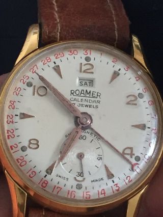 Vintage 1950’s “roamer” Gold Plate,  17 Jewels Swiss Mech Move,  Calendar,  Watch