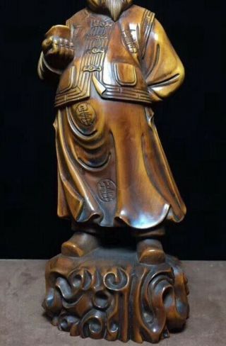 Collectable Old Tibet Handwork Boxwood Carve Auspicious Flower Robe Man Statue 5