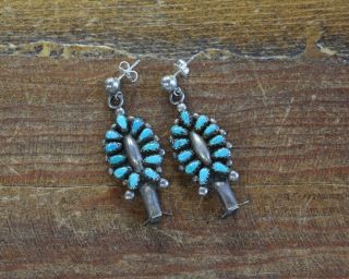 Vintage Sterling Silver Turquoise Squash Blossom Earrings