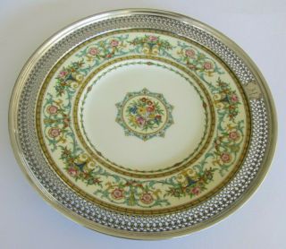 Vintage Minton England Hand Painted Floral Porcelain Plate Sterling Silver Trim 2