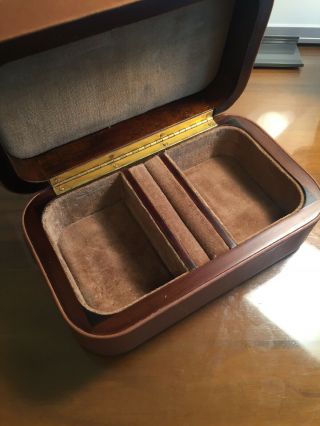 Vintage Dunhill Wooden Leather Covered Jewelry Box Rare Made In Italy