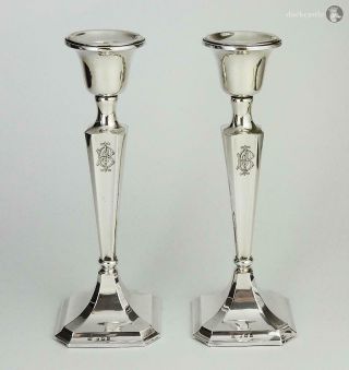 George V Pair Filled Sterling Silver Candlesticks Birmingham 1911 Clark & Sewell