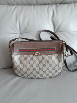 Vintage Authentic Gucci Crossbody Brown Logo Red And Green Web