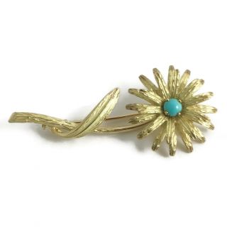 Tiffany & Co France Vintage Turquoise Flower Brooch Pin 18k Yellow Gold,  9.  11 Gr
