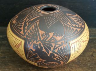 Vintage Sally R.  Garcia Acoma Laguna Southwest Pottery Vase Signed Etched Design 2