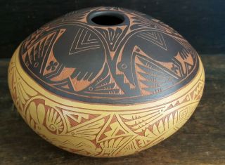 Vintage Sally R.  Garcia Acoma Laguna Southwest Pottery Vase Signed Etched Design 4