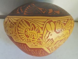 Vintage Sally R.  Garcia Acoma Laguna Southwest Pottery Vase Signed Etched Design 7
