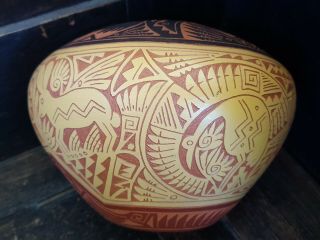 Vintage Sally R.  Garcia Acoma Laguna Southwest Pottery Vase Signed Etched Design 8