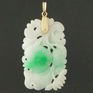 Huge,  Solid 14k Yellow Gold & Carved Light Green Jade,  Estate Pendant,  Nr