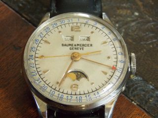 Rare 1950s Baume & Mercier Triple Date Moon Phase Watch - Clifton Model