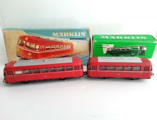 Marklin Ho 3016 & 4018 Railbus & Trailer Boxes Vintage Train W.  Germany