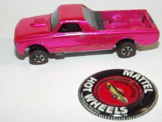 Vintage Hot Wheels Redline Custom Fleetside 1968 Mattel Rare Hot Pink & Button