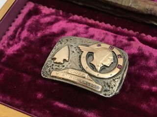 Vintage Sterling 10k Gold Filled Pontiac Indian Chief Service Belt Buckle Rubies