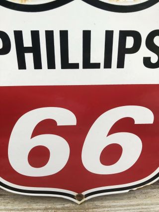 VINTAGE PHILLIPS 66 PORCELAIN SHIELD SIGN GAS STATION PUMP PLATE MOTOR OILS 6