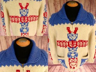 Vintage Cowichan Indian Hand - Knit Pure Wool Totem Pole West Coast Motif Sweater