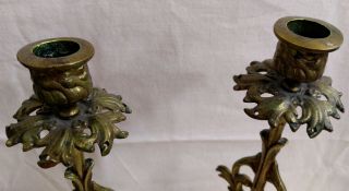 Antique Koi Fish Dolphin Brass Candle Holder Marble Base Pair Сandelabrum 3