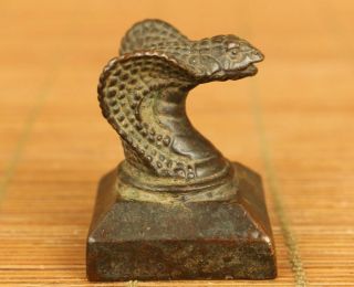 Antiques Chinese Old Bronze Hand Carving Snake Head Statue Figue Decoration Gift