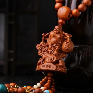Freedom Happy Buddha 3d Wood Carving Chinese Kallaite Amber Beads Car Pendant