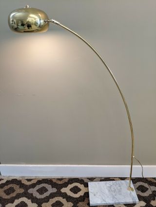 Vintage Overarching Floor Lamp,  Antique Brass Marble