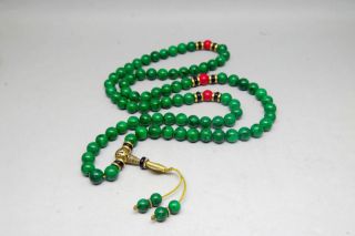 Chinese Tibetan Buddhist Chanting The Maya Green Jade Beads Hand String 35.  5 "