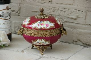 French Vintage Limoges Burgundy Porcelain Victorian Romantic Lidded Bowl Box