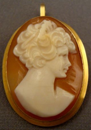 Antique 18k 750 Yellow Gold Carved Shell Cameo Brooch Pendant Collectible Italy