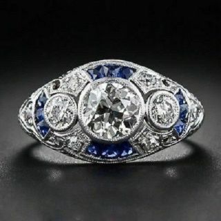 2.  10 Ct Diamond Vintage Art Deco Engagement Ring Sapphire Sterling Silver