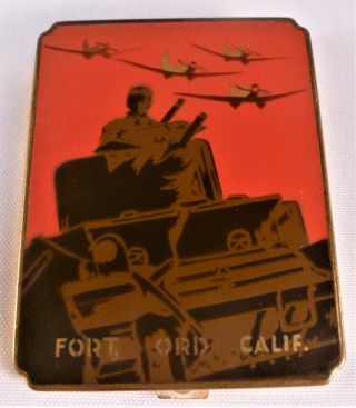 Vintage Wwii Fort Ord California Compact Depicting A Tank And 4 Prop Airplanes