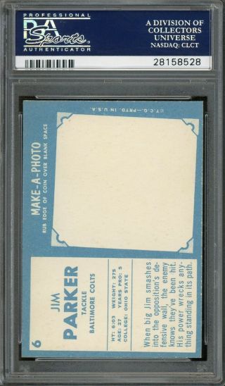 1961 Topps Football 6 Jim Parker Colts HOF PSA 9 