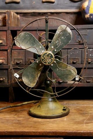 Antique Vintage Ge General Electric Fan 12 " Oscillating Military Green Repair