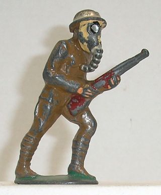 Vintage Dimestore Figures - Manoil 62 Soldier With Gas Mask And Gun (m93)