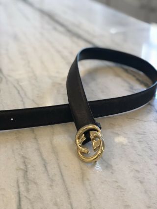 Vintage Gucci Double G Gold Brown Leather Belt