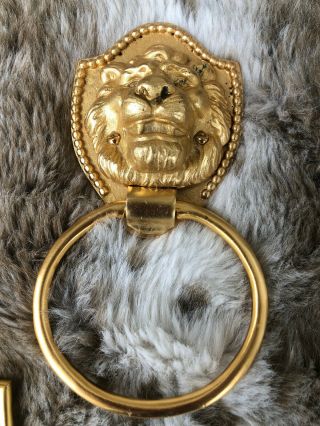 VTG SHERLE WAGNER 24KGOLD PLATED LIONHEAD WALL TOWEL RINGS & TOILET PAPER HOLDER 4