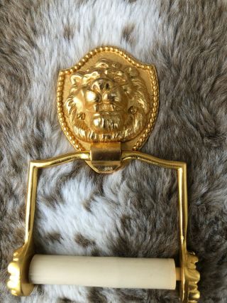 VTG SHERLE WAGNER 24KGOLD PLATED LIONHEAD WALL TOWEL RINGS & TOILET PAPER HOLDER 6