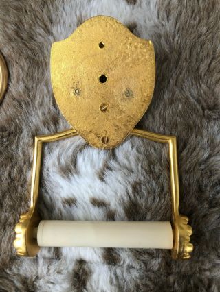 VTG SHERLE WAGNER 24KGOLD PLATED LIONHEAD WALL TOWEL RINGS & TOILET PAPER HOLDER 7