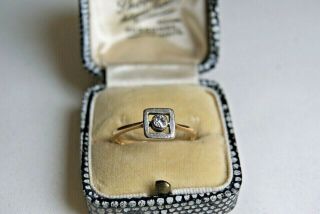 Fine Vintage Art Deco 9 Carat Yellow & White Gold Single Old Cut Diamond Ring