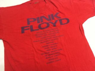 Vintage 1980s Pink Floyd Would Like To Thank Local Crews Staff Tour T - Shirt Rare