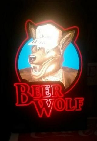 Vintage Coors Light Beer Wolf Lighted Plastic Sign Man Cave,  Bar,  Rare