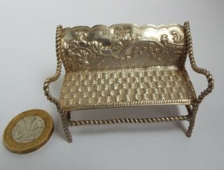 Stunning Large English Antique 1901 Miniature Solid Sterling Silver Garden Bench