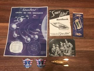 Vintage 1950s Space Patrol Set Decoder,  Pins,  Badges,  Handbook,  Chart,  Photo