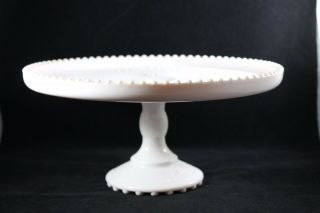 Vtg Jeannette Milk Glass Pedestal Cake Plate Shell Pink