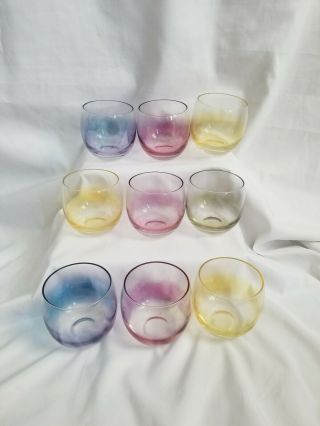 Vtg Mid Century Irridescent Colored Barware Glasses Set X 9