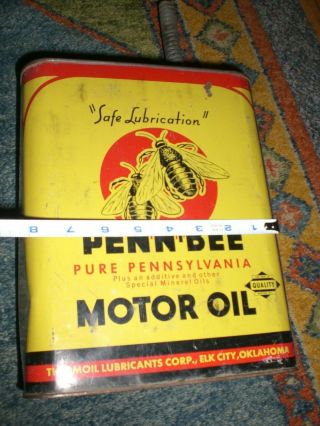 VINTAGE PENN BEE PURE PENNSYLVANIA MOTOR OIL CAN 2 GALLONS ELK CITY OKLAHOMA 8