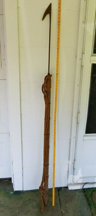 Antique Vintage Real L.  I.  Whale Harpoon,  Whaling Spear 70 " Hemp Rope Wood Handle